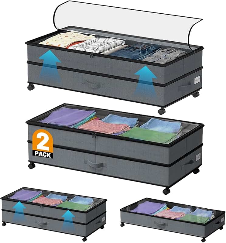 2 Large Under Bed Storage Bins with Wheels