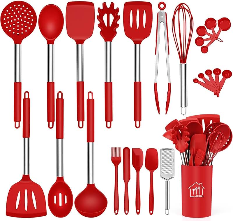 19-Piece Silicone Kitchen Utensil Set with Storage Bucket
