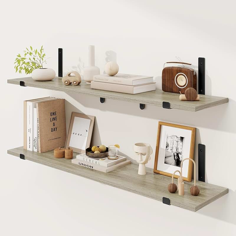 Set of 2 36-Inch Rustic Floating Wall Shelves