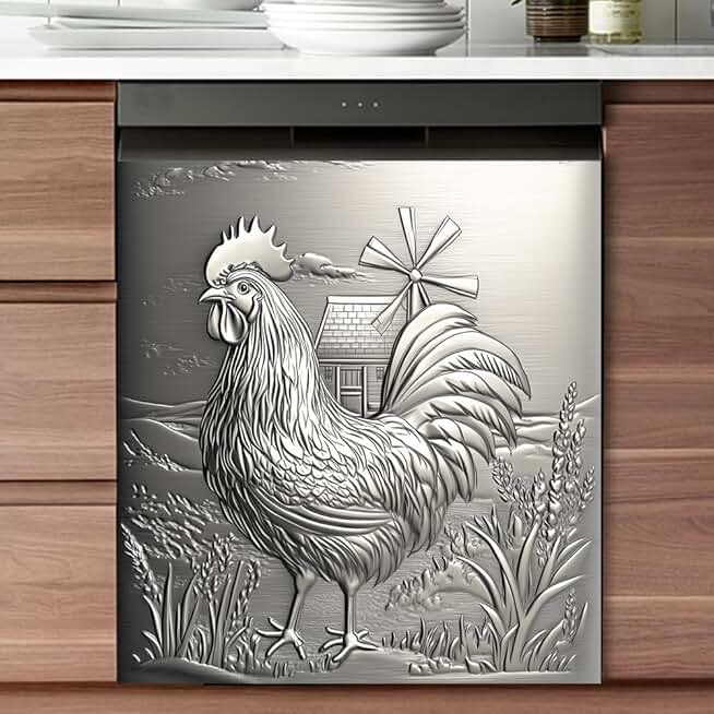 Stainless Steel Rooster Magnet Cover for Dishwasher