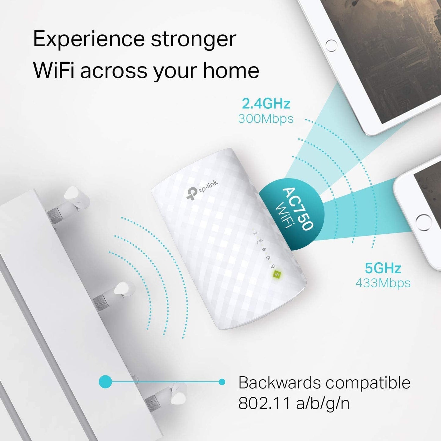 AC750 WiFi Extender (RE220), Covers Up to 1200 Sq.ft and 20 Devices, Up to 750Mbps Dual Band WiFi Range Extender, WiFi Booster to Extend Range of WiFi Internet Connection