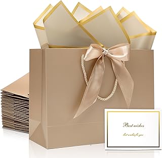 Set of 12 gift bags with tissue paper cards and ribbons