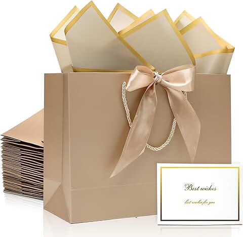 Set of 12 gift bags with tissue paper cards and ribbons