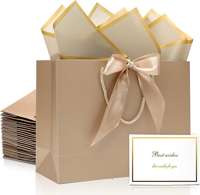 Set of 12 gift bags with tissue paper cards and ribbons