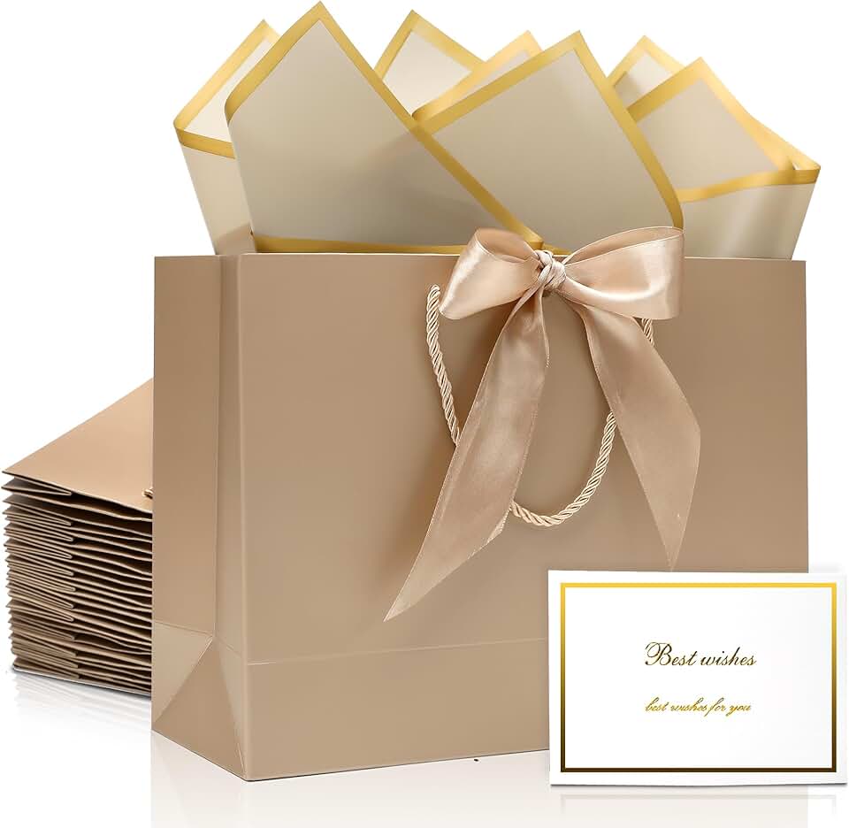 Set of 12 gift bags with tissue paper cards and ribbons