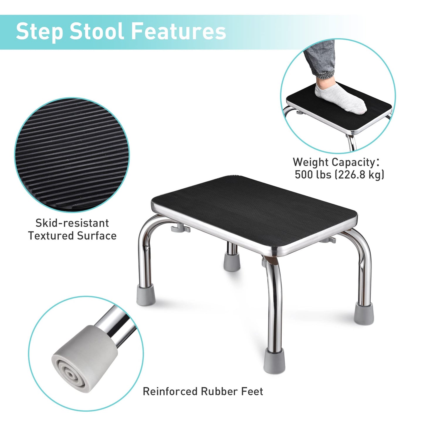 Medical Steel Step Stool Anti- Platform Footstool for Seniors Adults Kids 500 s Weight Limit