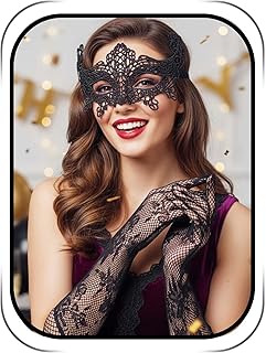 Black lace masquerade mask and long mesh gloves for women