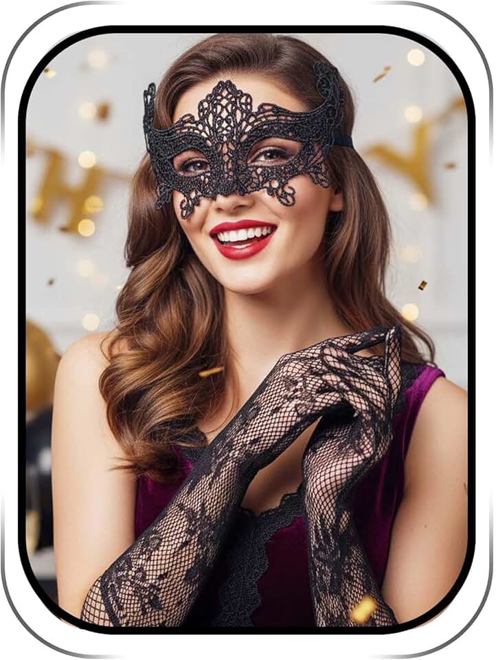Black lace masquerade mask and long mesh gloves for women