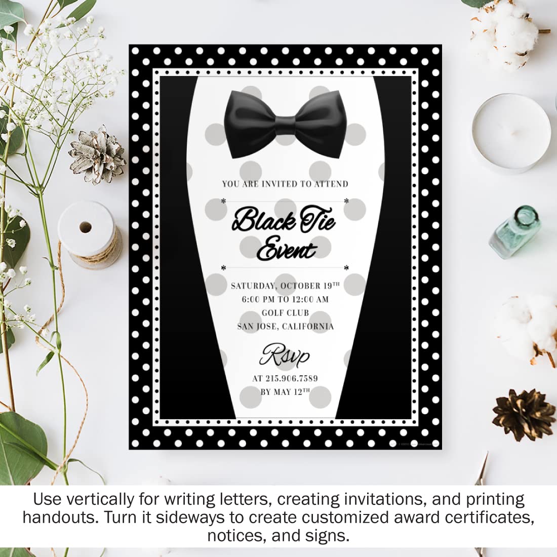 Black and White Dot Decorative Printer Paper, 8.5 x 11, 50 Sheets