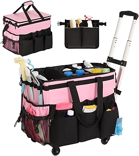 Large Pink Cleaning Supplies Organizer with Handles and Strap
