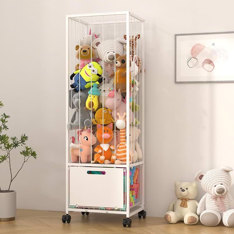 Large Metal Toy Storage with Wheels and Basket