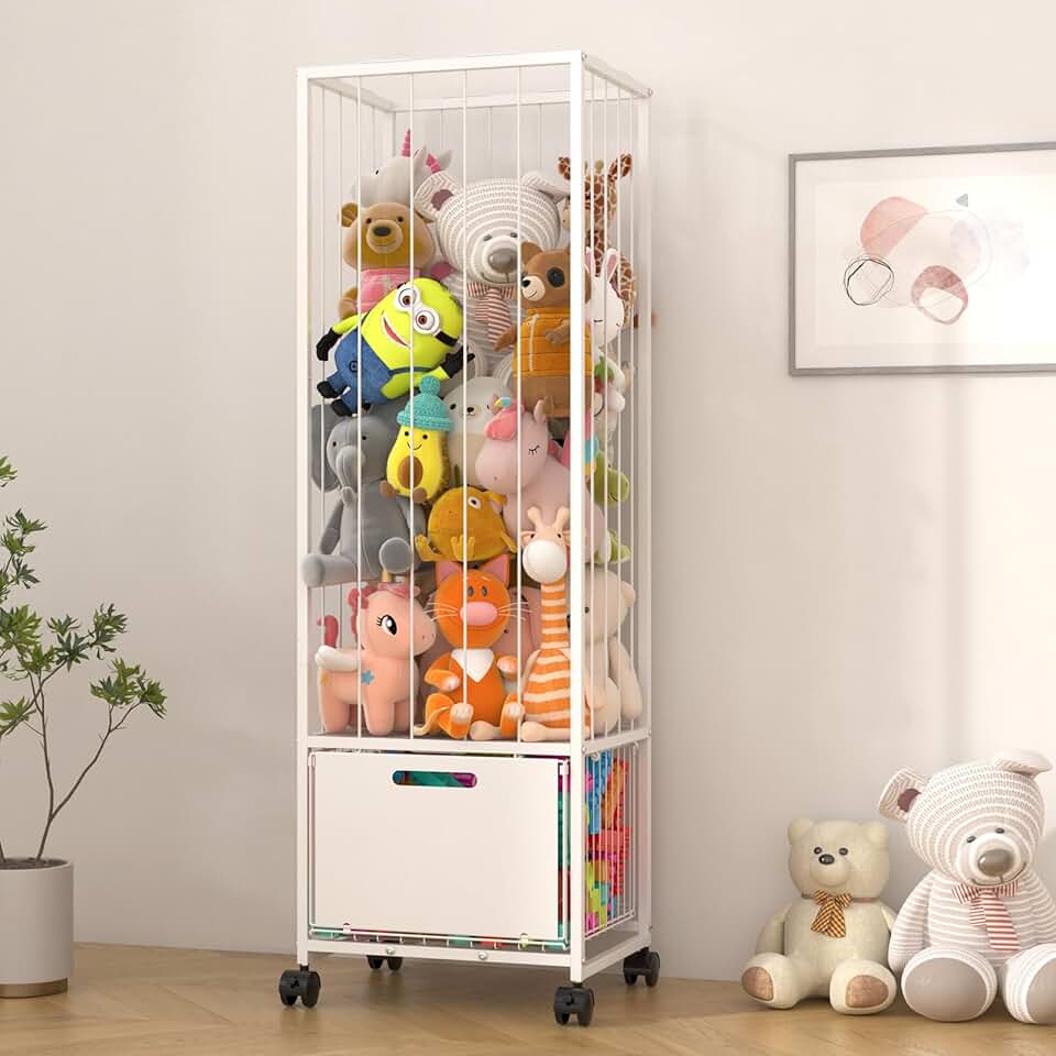 Large Metal Toy Storage with Wheels and Basket