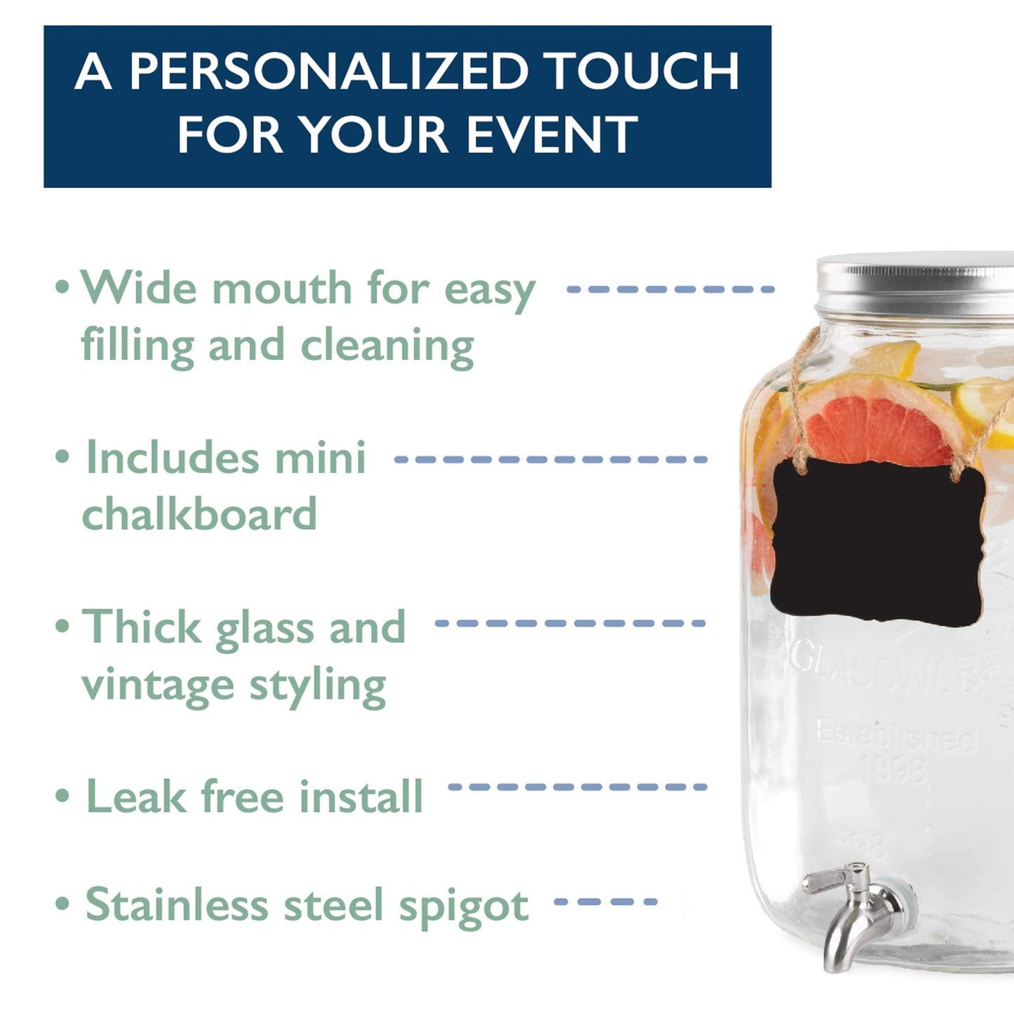 Outdoor Drink Dispenser for Parties with Stainless Steel Spigot, Leak Free Drink Dispenser  2 lon Modern Design Beverage Dispenser for Parties, Weddings, Lemonade, Tea, Cold Water