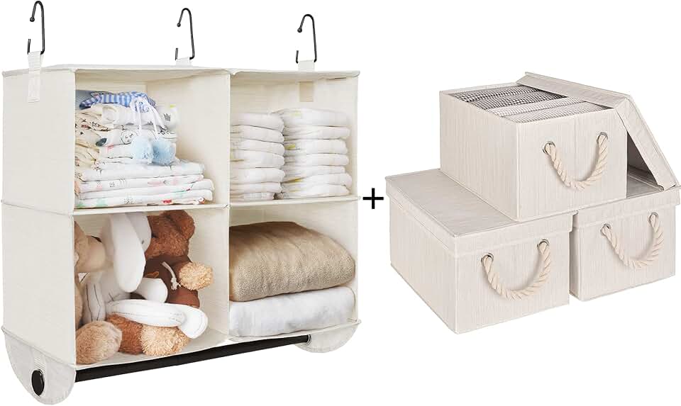 4-Section Hanging Closet Organizer with Garment Rod and Storage Box