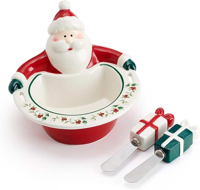 Winterberry Santa Dip Bowl with Spreader Set
