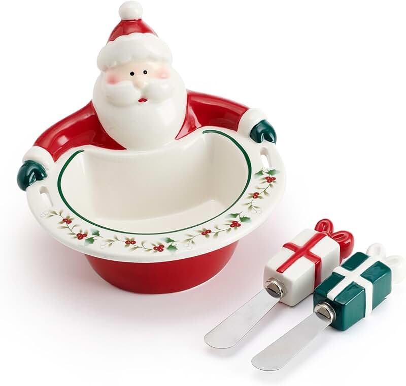 Winterberry Santa Dip Bowl with Spreader Set