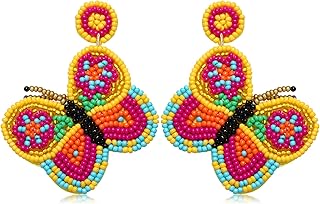 Handmade Beaded Butterfly Drop Earrings for Women