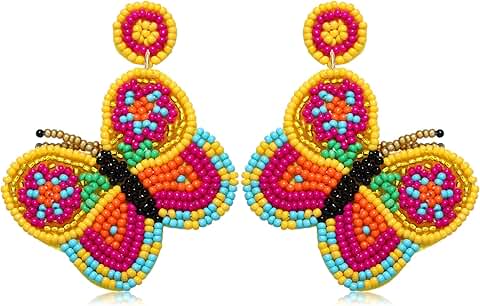 Handmade Beaded Butterfly Drop Earrings for Women