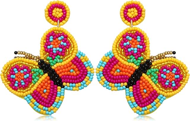 Handmade Beaded Butterfly Drop Earrings for Women