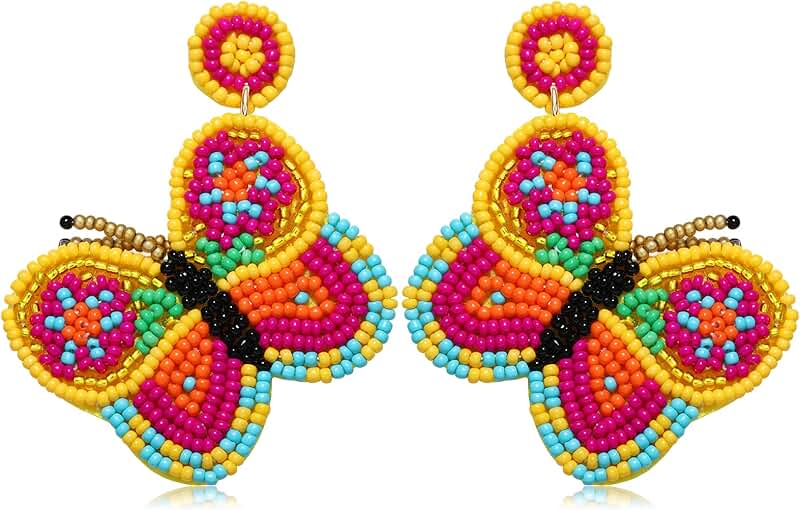 Handmade Beaded Butterfly Drop Earrings for Women