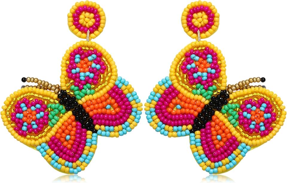 Handmade Beaded Butterfly Drop Earrings for Women
