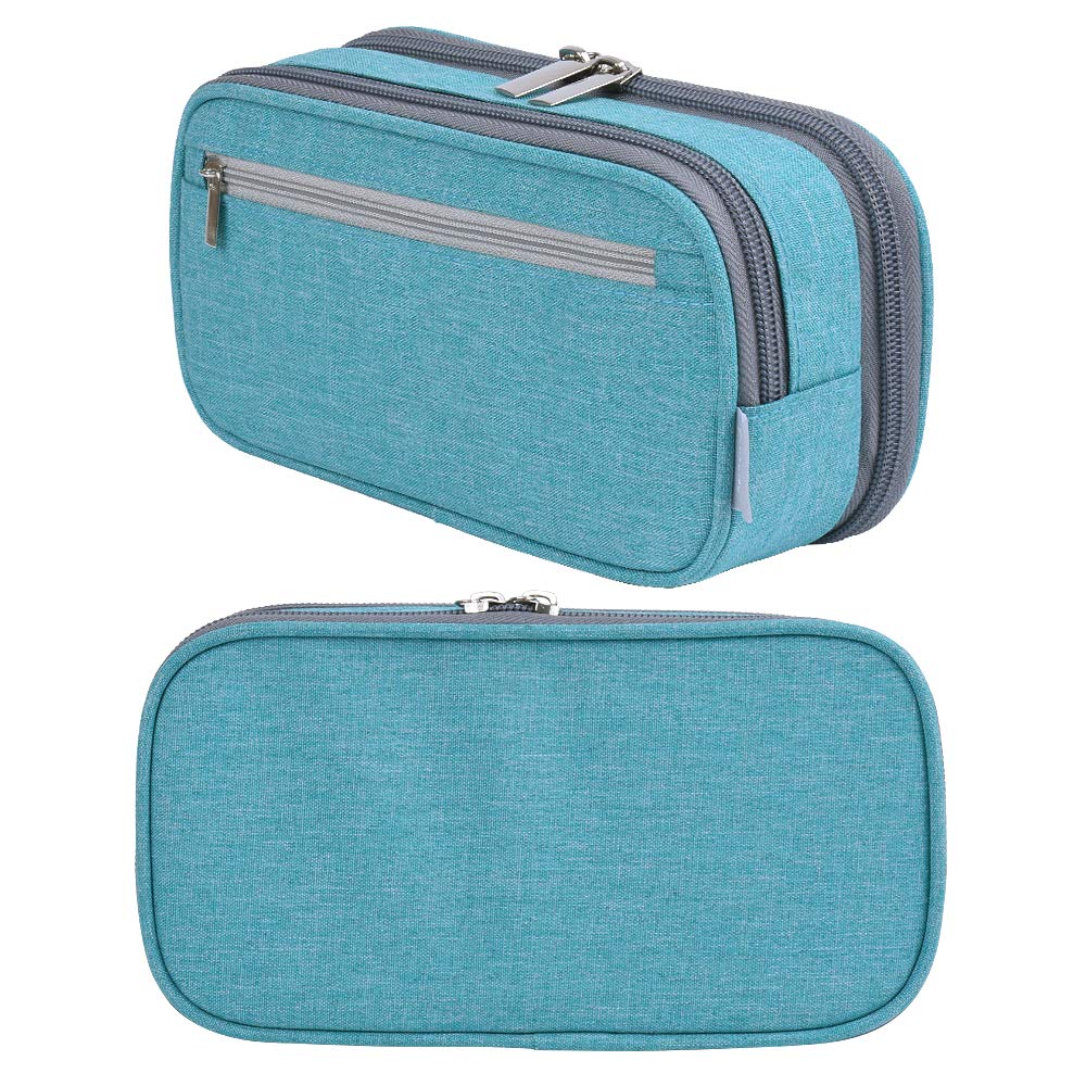 Large Light Blue Multi-Compartment Pencil and Makeup Bag
