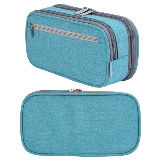Large Light Blue Multi-Compartment Pencil and Makeup Bag
