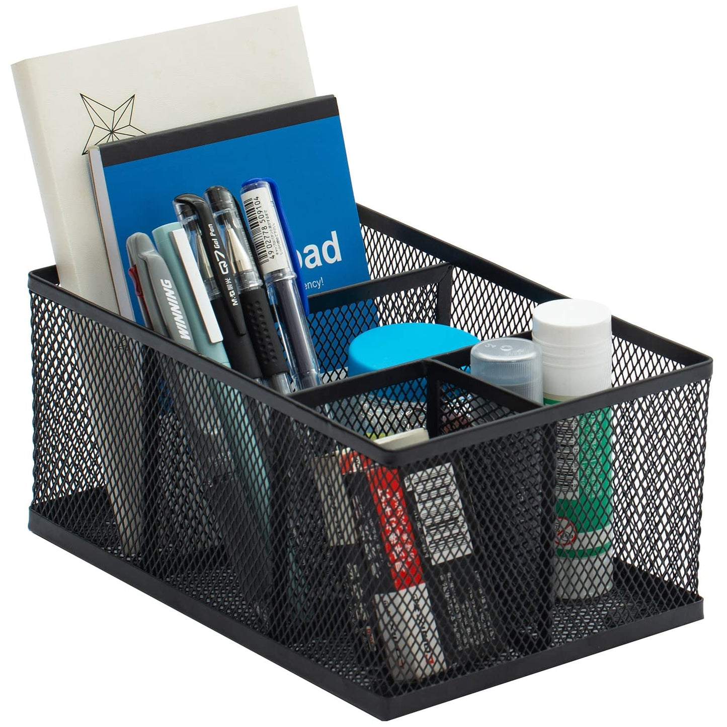 Black Metal Mesh Desk Organizer with 4 Compartments