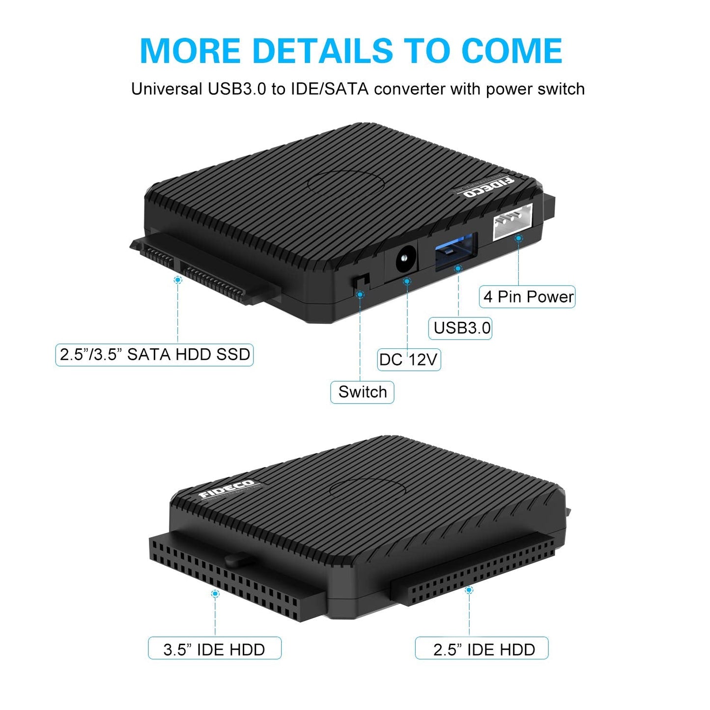 SATA/IDE to USB 3.0 Adapter, Hard Drive Adapter Cable Converter for Universal 2.5/3.5 Inch SATA and IDE HDD, 2.5 Inch SSD, 5.25-Inch DVD-ROM/CD-ROM/CD-RW/DVD-RW/DVD+RW