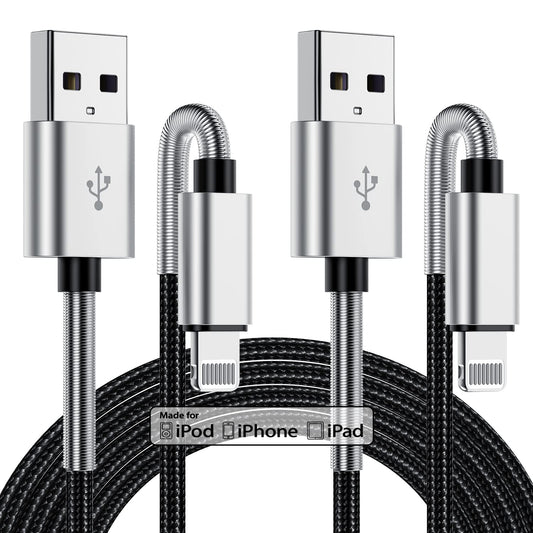 Two 10-foot Apple MFi Lightning Charging Cables for iPhone and iPad