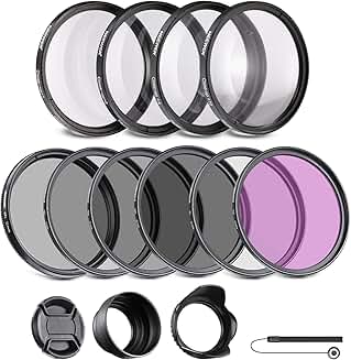 55mm Filter Kit with ND, CPL, UV, FLD, Close Up Filters and Hoods