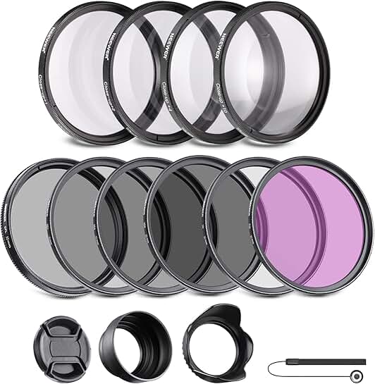 55mm Filter Kit with ND, CPL, UV, FLD, Close Up Filters and Hoods