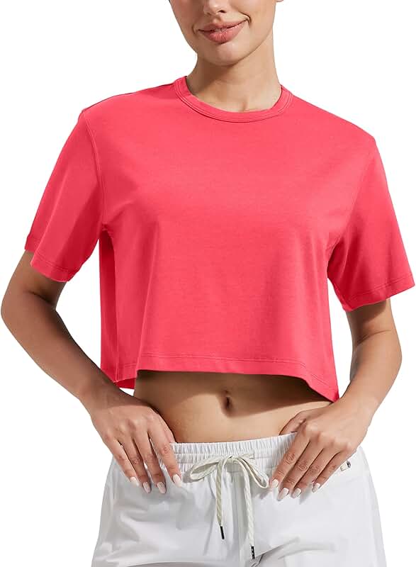 Bamboo Viscose Short Sleeve Workout Crop Top for Women