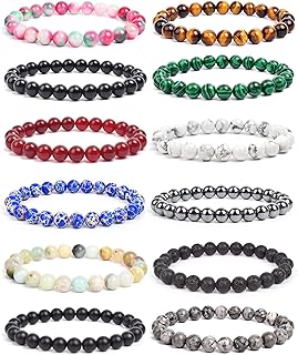 Set of 12 Natural Semi-Precious Gemstone Beaded Bracelets
