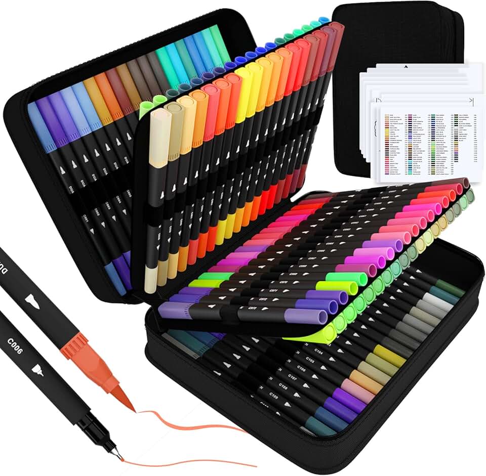 Dual Brush Marker Set for Artists and Coloring