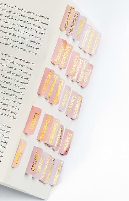 Pink Bible Tabs for Easy Navigation, 75 Laminated Book Labels