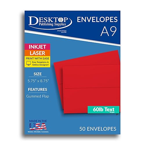 Red A9 Envelopes, 50 Pack, 5 3/4" x 8 3/4"