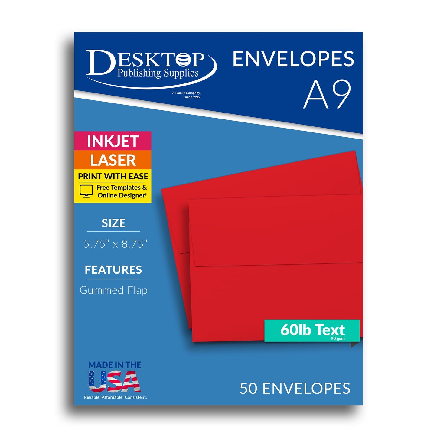 Red A9 Envelopes, 50 Pack, 5 3/4" x 8 3/4"