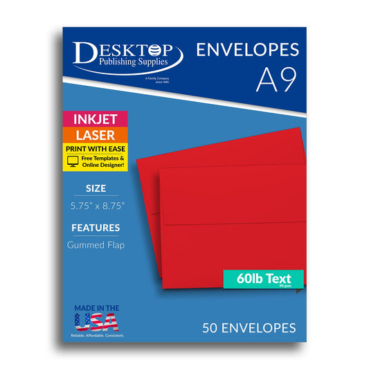 Red A9 Envelopes, 50 Pack, 5 3/4" x 8 3/4"