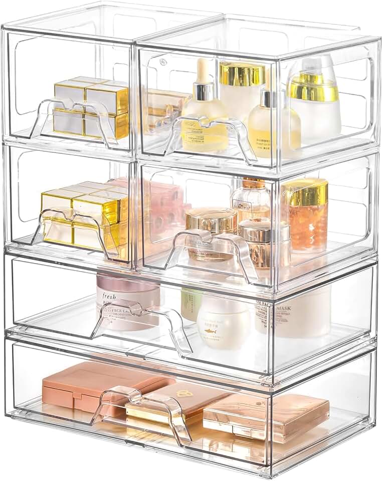 Set of 6 Clear Stackable Makeup Storage Drawers