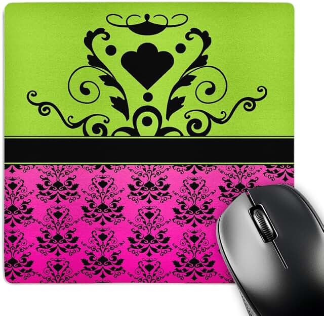 Hot Pink and Green Damask Mouse Pad, 8x8 inches
