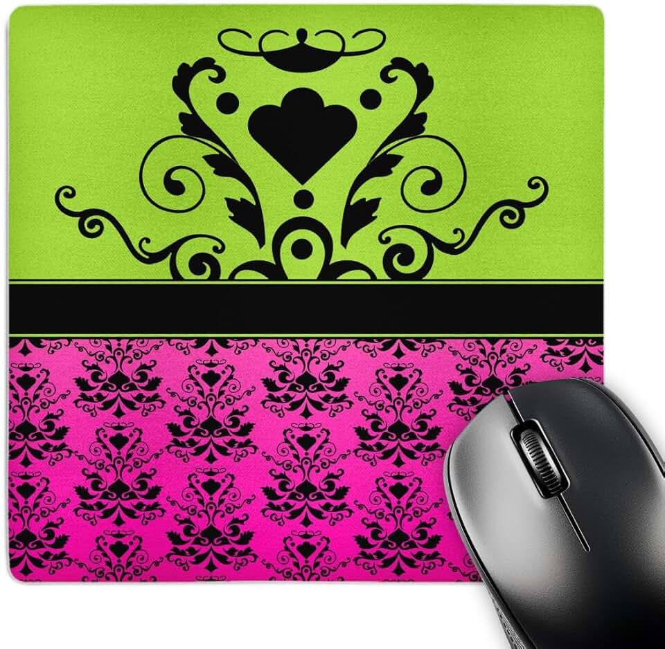 Hot Pink and Green Damask Mouse Pad, 8x8 inches