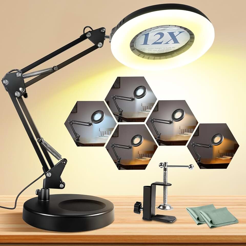12X Magnifying Glass with Light and Stand for Craft and Reading