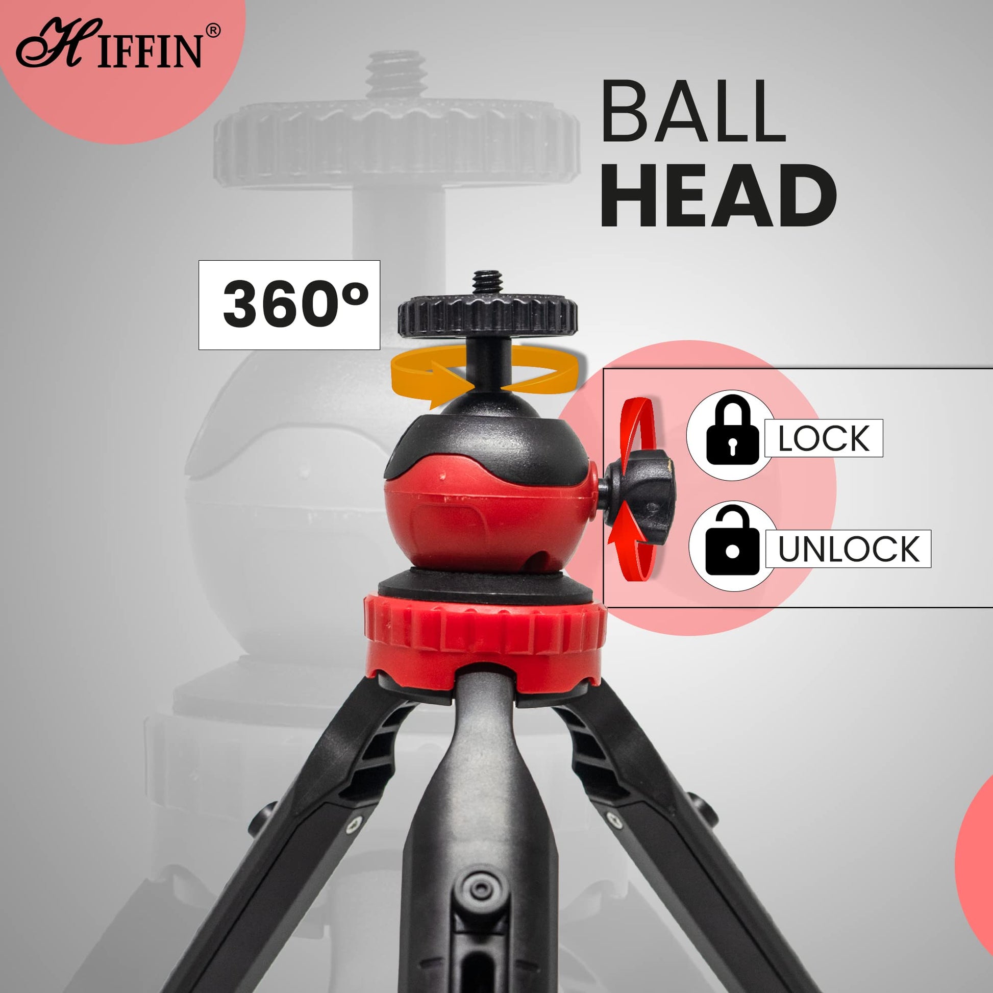 (HF-350) (18CM) Portable & Extendable Mini Tripod with 360 Degree Ball Head & Mobile Holder for Smart Phones | GoPro | DSLR Compact Cameras | Maximum Load Upto : 1 kg