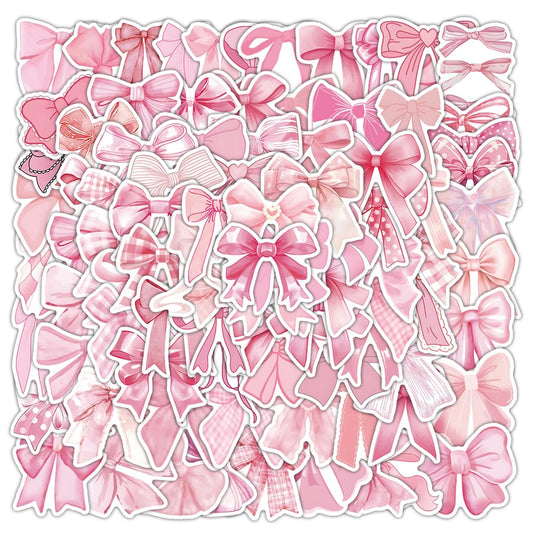 100 Pink Bow Stickers for Water Bottles and More