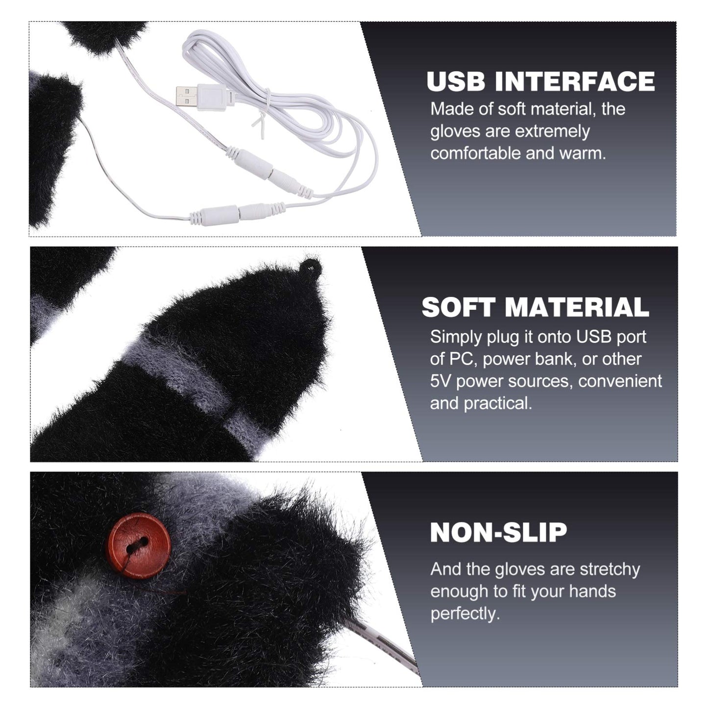 1 Pair USB Heated Gloves Winter Laptop Gloves Half Hands Heated Fingerless Warm Gloves Winter Hands Warmer for Home Office School, Black