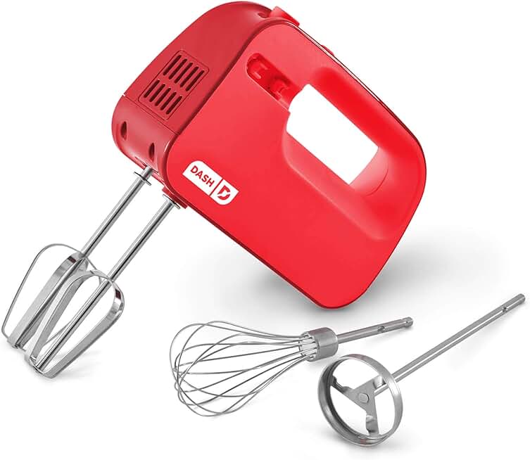 Compact electric hand mixer with whisk and milkshake attachments