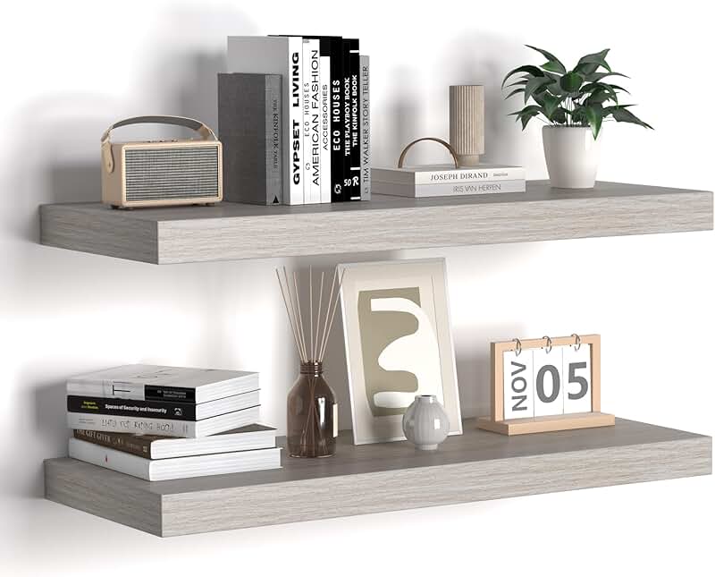 Rustic 24-Inch Wooden Wall Shelves, 2 Pack