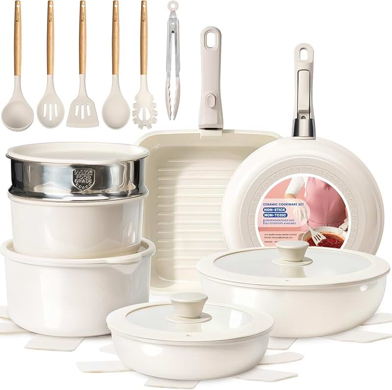 25-Piece Nonstick Cookware Set with Detachable Handle