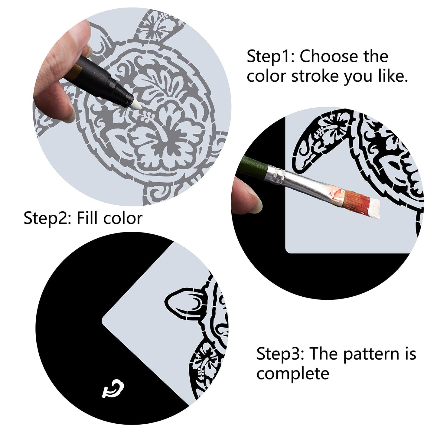 11.8x11.8 Sea Turtle and Hibiscus Painting Templates